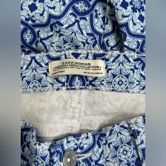 Zara Tile Print Brocade Skinny Ankle Pants - Women - Blue White - Picture 7 of 8